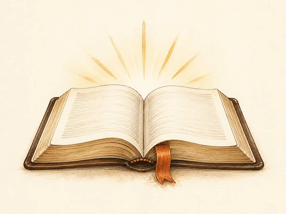 A hand-drawn open Bible