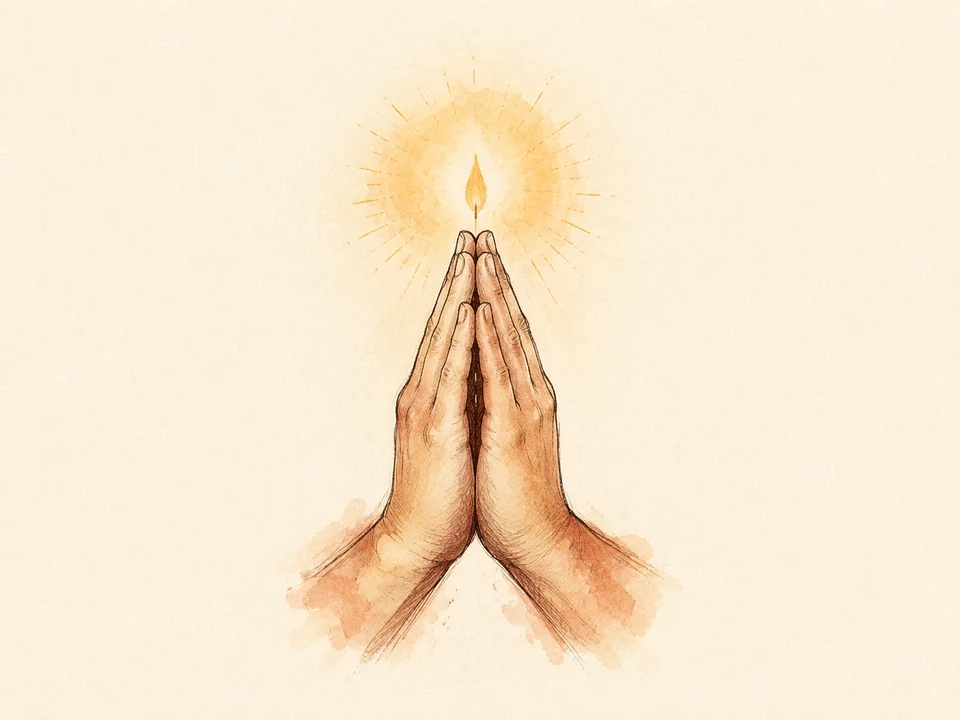 Hand-drawn hands folded in prayer