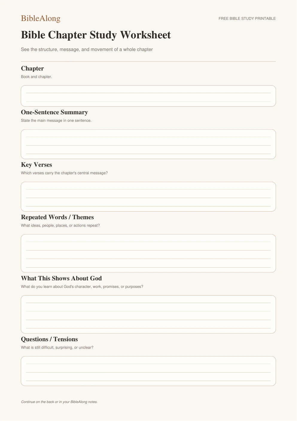 Bible Chapter Study Worksheet printable preview