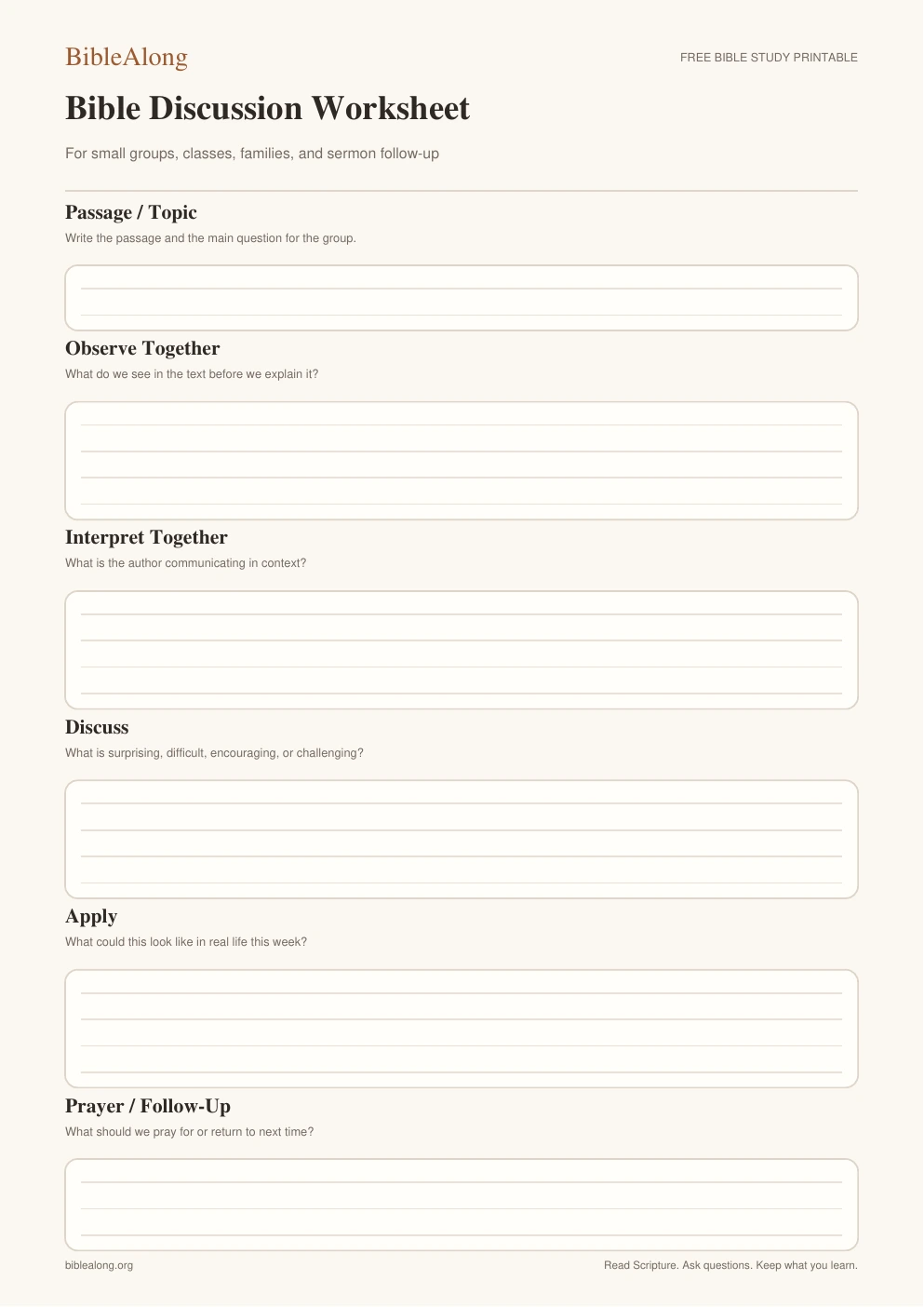 Bible Discussion Worksheet printable preview