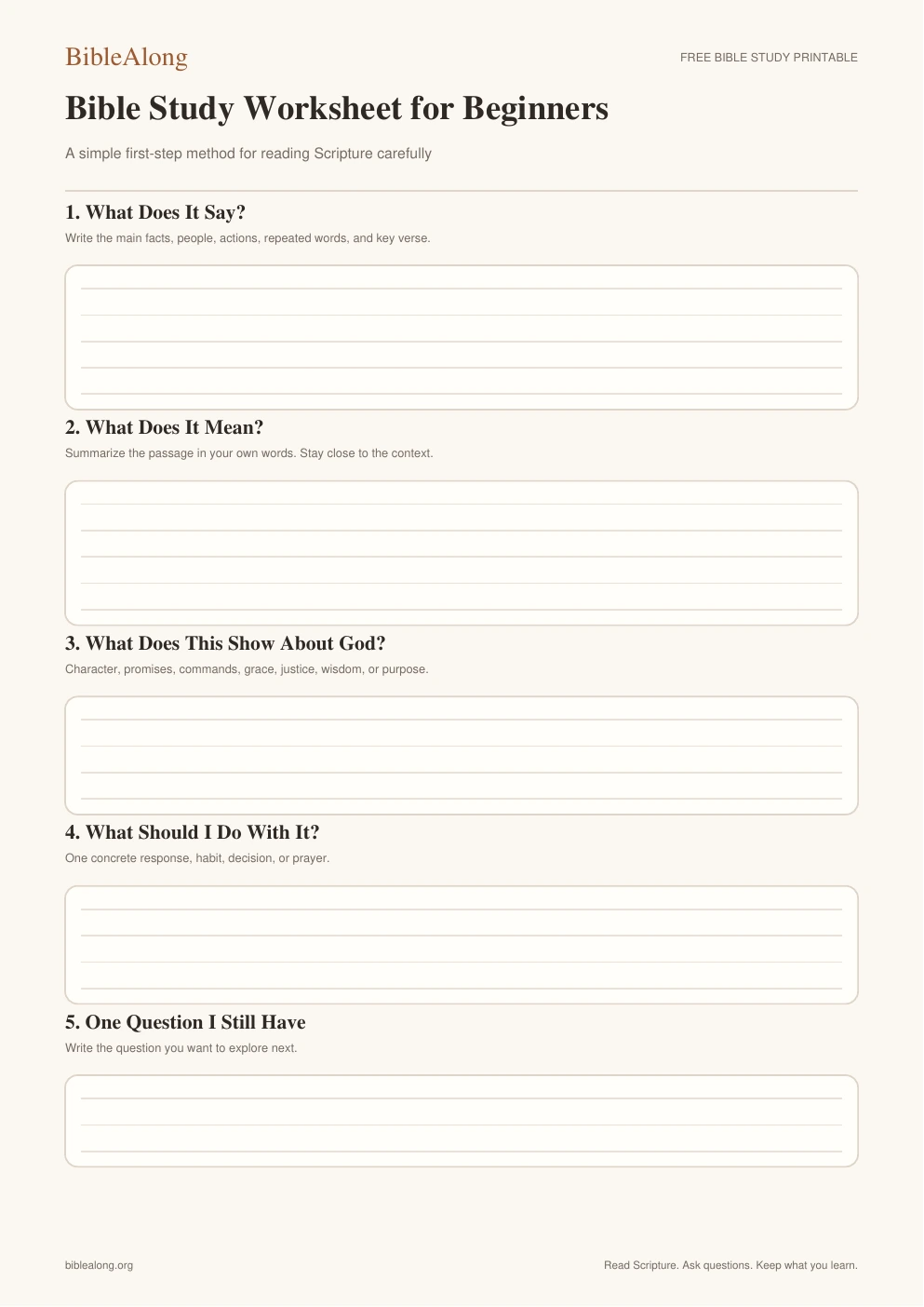 Bible Study Worksheet for Beginners printable preview