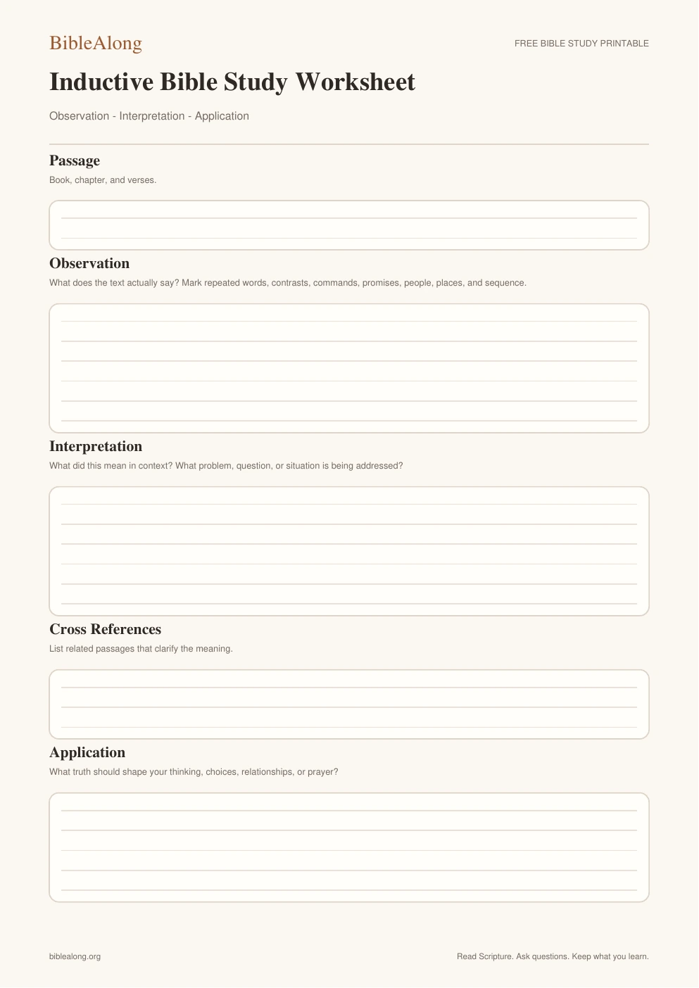 Inductive Bible Study Worksheet printable preview