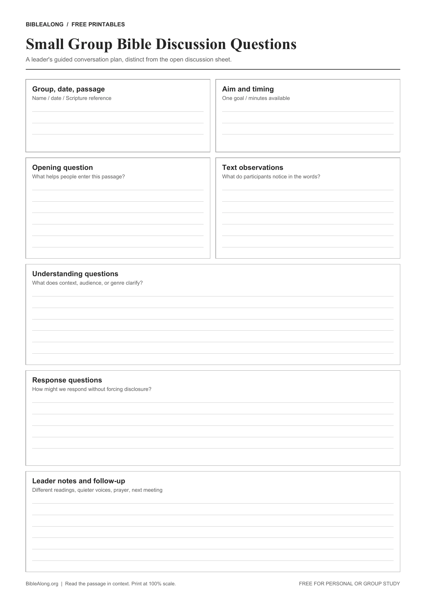 Small group Bible discussion questions leader sheet preview